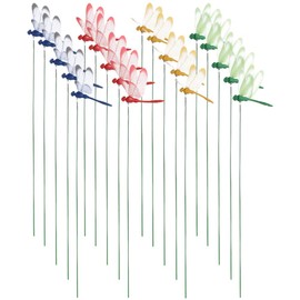 Toddmomy 20pcs Dragonfly Garden Stakes Decorations: Metal 3D Dragonfly Shaking Head Yard Art Stakes for Patio Plant Flower Home Décor