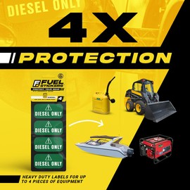 Diesel Only Sticker (Green), Diesel Labels for Tractors, Construction and Heavy Equipment - Weather Proof, Extreme Stick, Diesel Decal by Fuel Stickers - USA Made (2x1 inch), 4 Labels
