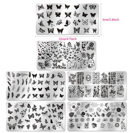 WOKOTO 6Pcs Butterfly Nail Stamping Plates Nail Stamps For Nail Art Stamping Kit Butterfly Feather Flower Stamping Plates For Nails Nail Stamp Plates Nail Plates For Nail Art Stamping Plates