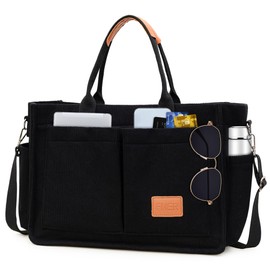 Keyck Women's Corduroy Shoulder Bag, Medium Tote Bag with Zip, Cord Bag, Women's Crossbody Bag, Shopper Bag, Handbag, Shoulder Bags for Work, Office, Travel, Shopping, School, black