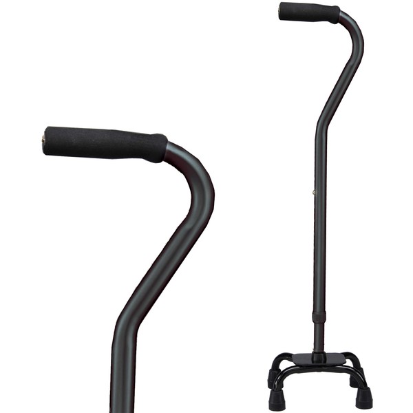 Carex Health Brands Quad Cane with Small Base - Adjustable Height Quad Cane and Walking Stick with Small Base - Holds Up to 250 Pounds, Black, Universal