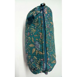 Floral Quilted Cosmetic Bag | Makeup Organizer Pouch with Zipper & Tassels | Stylish Toiletry Kit for Office Travel Daily Use For Women (Teal Blue)