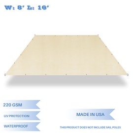 E&K Sunrise 8' x 16' Waterproof Sun Shade Sail-Beige Straight Edge Rectangle UV Block Durable Awning Perfect for Canopy Outdoor Garden Backyard-Customized Sizes AVL