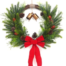 21''Bell Christmas Wreaths for Front Door, Beautiful Door Wreath with Bow Acorn Pinecone Decor for Christmas New Year Gift