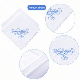 Embroidered Wedding Handkerchiefs Happy Tears Wedding Handkerchiefs with Scallop Lace Edges for Wedding Day Bride, White, Blue, Medium