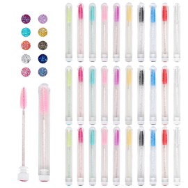 Axigundaone 200 Pcs Diamond Mascara Wand Tube Set, 100 Disposable Eyelash Spoolies 100 Mascara Tube Empty, Lash Brush Tubes for Eyelash Extensions Makeup Tool (Colorful)
