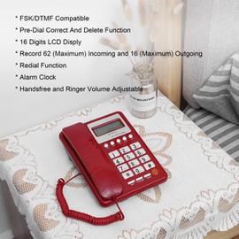 Eboxer KXT8001 Corded Standard Phone, Red Landline Phone with LCD Display, Desktop Phone for Home Office School Hotel, Telephones Landline Corded