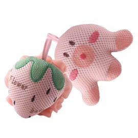 Baluue 2 Pack Bath Loofah Balls Exfoliating Bath Shower Sponge Carton Body Wash Scrubber Portable Bath Balls for Women