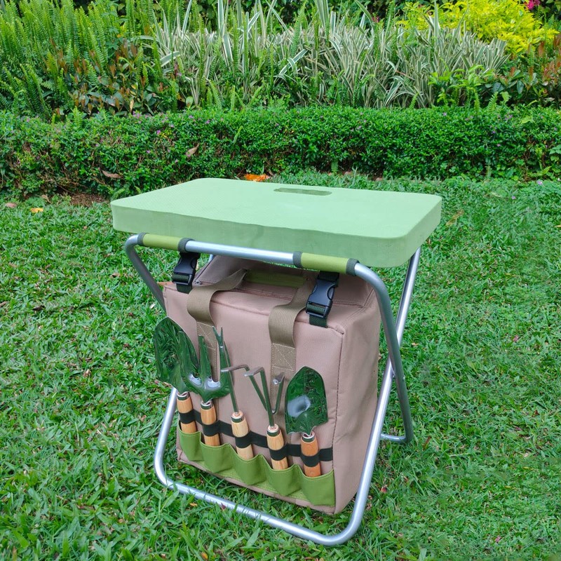 iPreference Garden Folding Gardener Stool with Gardening Tools Insulation Garden