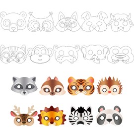 36 Pcs Jungle Theme Animal Masks for Kids DIY Graffiti Blank Painting Paper Mask Color Your Own Animal Mask Dress up Masks for Party Kits for Kids Jungle Safari Party Favors Class Home