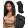 5PCS Yaki Straight Clip in Hair Extensions 14 Inch Natural