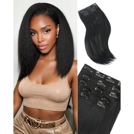 5PCS Yaki Straight Clip in Hair Extensions 14 Inch Natural Black 1B