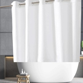 Gipsighila Short Shower Curtain 48 inch, White Waffle Shower Curtain for Step in Tub or Walkin Tub, Waterproof Fabric Shower Curtain with No Hooks 71x48''