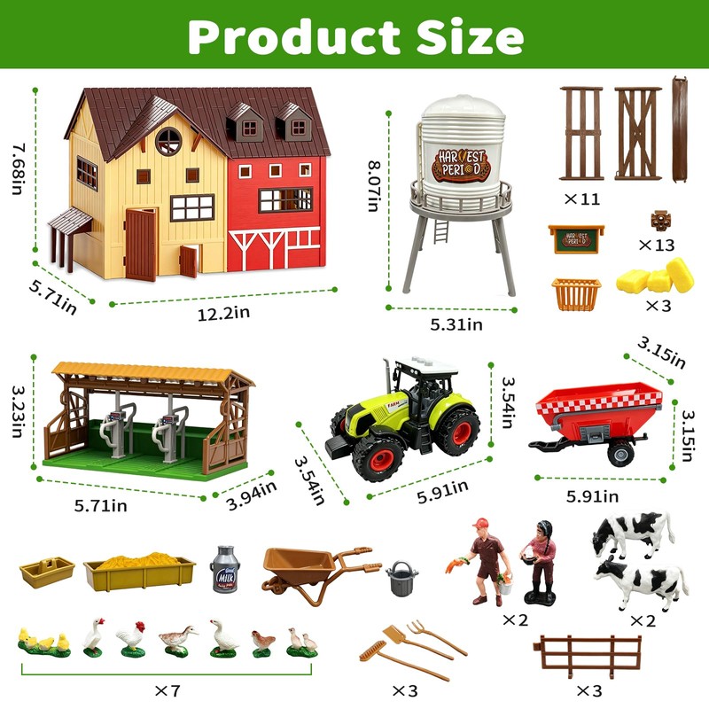 Tcvents Farm Toys Playset, Farm Tractor Animal Toys for Kids
