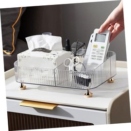 PACKOVE Compartment Desk Organizer Tray Transparent Vanity Tray for Cosmetics Bathroom Office Supplies Multifunctional Desktop Storage with Non Slip Feet Stylish Chic