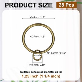 PATIKIL 28 Pcs Curtain Rings with Eyelets, 1.5" ID Glide Smoothly Metal Drapery Ring Fit Up to 1 1/4" Curtain Rod, Bronze