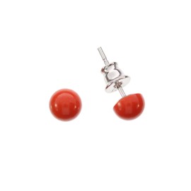 Artisana Jewellery Coral Earrings (Reconstructed) Small Round Stud Earrings with Rhodium-Plated 925/000 Sterling Silver, Rhodium-plated 925/000 sterling silver Coral reconstructed, Coral reconstructed
