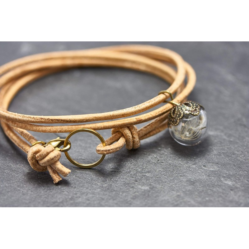 Wrap Bracelet Real Dandelion and Boro Glass - Circle