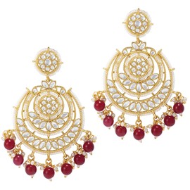 I Jewels 18K Gold Plated Indian Wedding Bollywood Beaded Chandbali Earrings Glided With Kundans & Pearls (E3001-2) (Style-3)