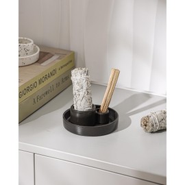 Ceramic Palo Santo and Sage Holder, Incense Holder for Palo Santo Sticks, Sage Burner Dish Stand with Ash Catcher, Modern Minimalist (Black)