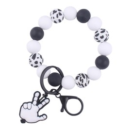 Phamines Silicone Bead Keychains Bracelet for Women,Keychain with Palm Accessory,Victory Gesture Keyring Wristlet for Car Keys (White Palm)
