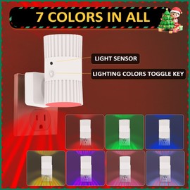 LED Night Lights Plug into Wall, Dusk to Dawn Sensor 7-Colors RGB Plug in Night Light, 90° Rotatable Modern NightLights 0-100LM Dimmable Nightlight for Christmas Bedroom Bathroom Hallway Stair, 2 Pack
