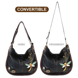CHALA Handbag Charming Black Cross-body or Shoulder Convertible Large Tote Bag - BLACK (Dragonfly)