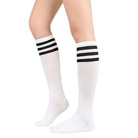 American Trends Womens Athletic Socks Outdoor Sport Socks Knee High Socks Stockings Casual Striped Long Socks 1 Pack White Black