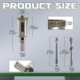 CSOOM 2PCS 7/8"(22mm) Diamond Hole Saw with Center Drill Bit, One-Touch Positioning, Easy to Penetrate Hard Materials Such as Ceramic, Tile, Glass, Granite, Marble, etc.