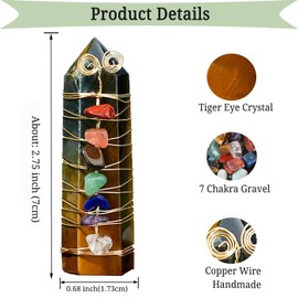 XIANNVXI 2.7 Inch Crystals Tower Tiger's Eye Stone Natural Stone Rod with Wire Wrapped Chakra Gemstones Column Crystal Tips Hexagonal Point Yoga Energy Stone 6.5-7 cm 1 Piece