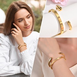 Gold Bracelets for Women - 2Pcs 18K Gold Plated Love Cubic Zirconia Bangle Crystal Friendship Bracelet Jewelry,Wedding Party Christmas Valentine's Day Birthday Gifts for Her Girlfriend Sister Daughter