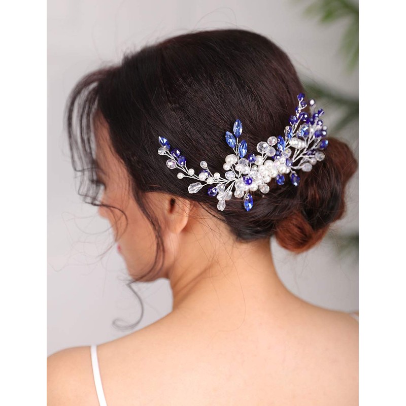 DeniferyBridal - Peine para el pelo, diseño clásico, color azul