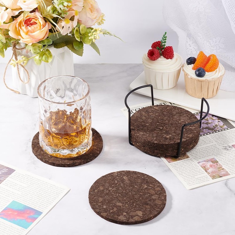 AHANDMAKER Set of 10 Dark Cork Coasters, Absorbent Coasters for