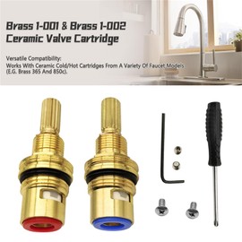 Meyffon Brass 1-001 & Brass 1-002 Ceramic Cartridge Kit Compatible with Hot Widespread Cartridge and Cold Widespread Cartridge Brass Construction Ceramic Valve Set
