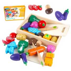 HVDHYY Wooden Kitchen Toy for Children Fruit for Cutting Children's Kitchen Accessories Food with Wooden Storage Box for 2+ Boys Girls Christmas Birthday Children's Day Present