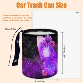 DELORIGIN Butterfly Flower Car Trash Can Waterproof Car Garbage Can Car Seat Back Hanging Trash Bag Portable Camping Garbage Bin Storage Bag Collapsible Trash Container for Car (5.9" W,7.2" H)