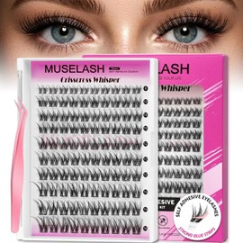 MUSELASH Pestañas autoadhesivas, racimos de pestañas naturales, kit de racimos de pestañas finas, kit de racimos de pestañas autoadhesivas preencoladas de 8-16 mm, curvatura C, extensiones de pestañas