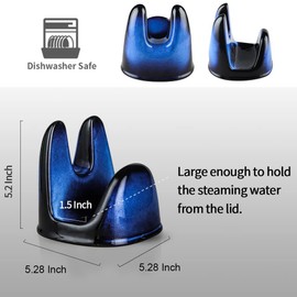 Nihow Pot Lid Holder: Stable Ceramic Pan Lid Holder for Kitchen Counter Decor/Countertop/Stove Top- Heat Resistant & Dishwasher Safe - Elegant Black & Blue Set of 2