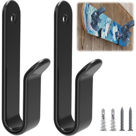 Techchii Pack of 2 Skateboard Wall Mount Longboard Snowboard Wall Mount Universal Skateboard Holder Wall Multifunctional Storage Hooks for Skateboards Surfboard Wakeboard