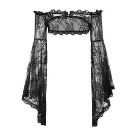 FDKLOOK Womens Victorian Lace Shrug Cardigan Off Shoulder Flared Sleeve Buckle Grunge Punk Gothic Shirts Black M