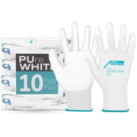 ACE PUre White Work Gloves - 10 Pairs of Sensitive Protective Gloves for Work - EN 388 - 09/L (Pack of 10)