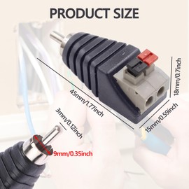 Koprek 2 Pcs RCA to Speaker Cable Adapter, Speaker Cable Connector Phono Plug RCA Male Male To AV 2 Screw Female Connectors to AV Video Speaker Wire Adapter for CCTV