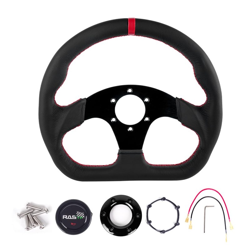 RASTP Racing Steering Wheel,12.6”/320mm Genuine Leather 6 Bolts Steering Wheel