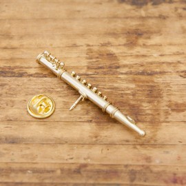 Akizuki Boeki PA06-1/14 Design Accessory Flute, Gold W 2.2 x D 0.6 x H 0.4 inches (5.7 x 1.5 x 1 cm), Miniature Band, Pin Batch