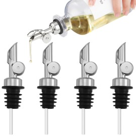Spaceneat Olive Oil Dispenser Spout, 4-Pack Olive Oil Spouts for Bottles - Weighted Stainless Steel Olive Oil Pour Spouts for Olive Oil Bottles, Vinegar Dispensers & Coffee Syrup Dispensers - Silver