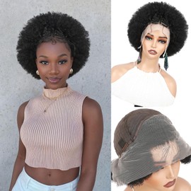 WIGER 13x4 Lace Frontal Kinky Curly Wig With Baby Hair Braided Wigs for Black Women Afro Lace Front Hair Wigs Pre Plucked Glueless Synthetic 4C Full Lace Wigs for African American