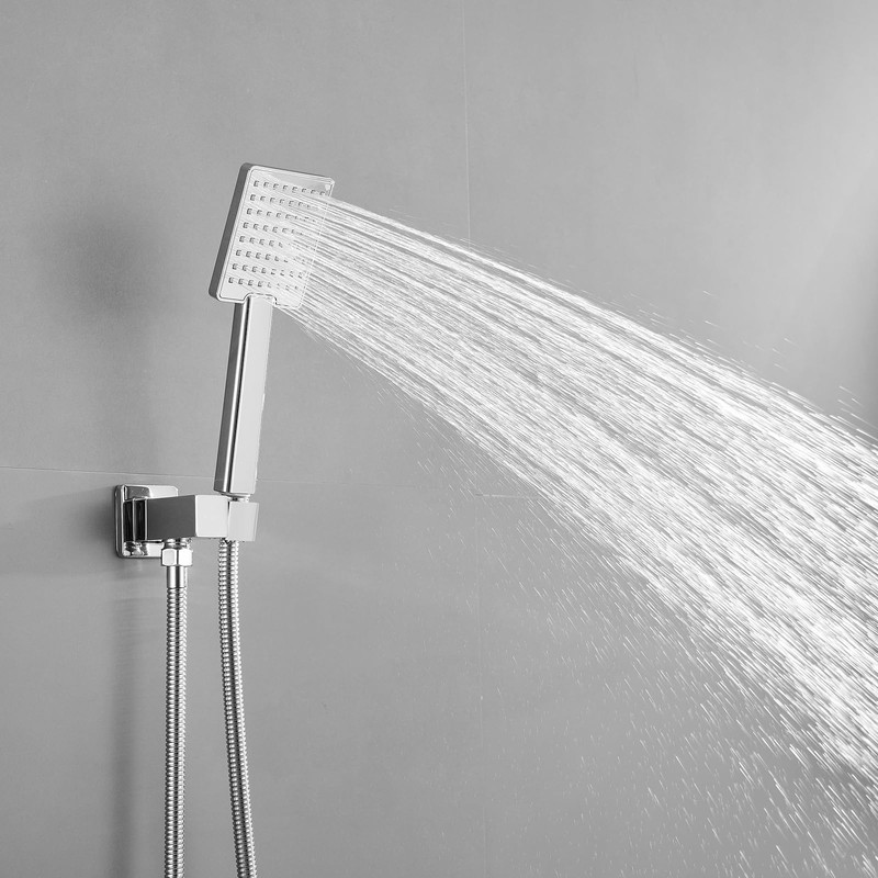 BWE Chrome Shower Faucet Set,Rainfall Shower Head with Handheld Shower,Two