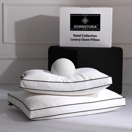 DOWNSTORIA Feather Down Pillows Standard Size Set of 2 with Gusset, Luxury Hotel Collection Bed Pillow 2 Pack, Down Surrounded Gusseted Pillows for Sleeping, Firm for Side, Back Sleepers 20x26 in.