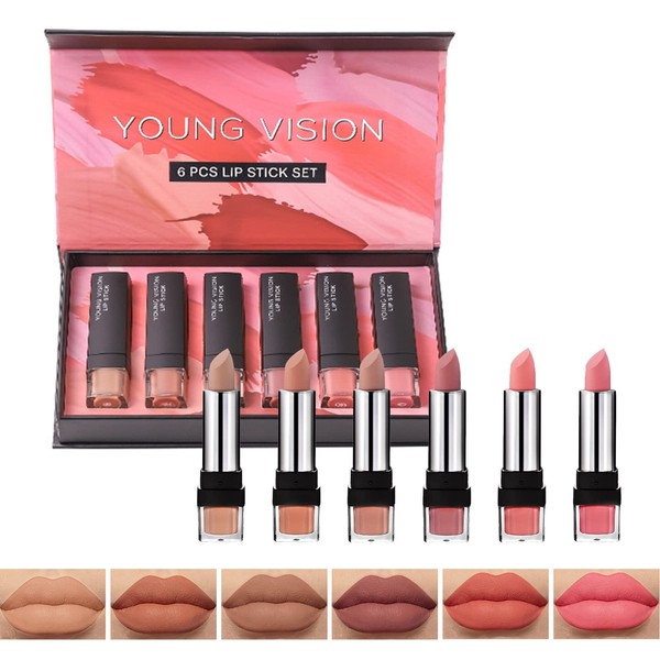 Joyeee 6 Colours Matte Lipstick Set, Lipstick 24 Hours Hold Make-Up, Waterproof, Vegan and Durable Lipstick