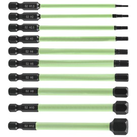 Oiieco 10 Piece Hex Screwdriver Bits Set, 1.5/2/2.5/3/4/5/6/8/10/12 Magnetic Hexagon Allen Key Long Bits Set 100 mm, Green